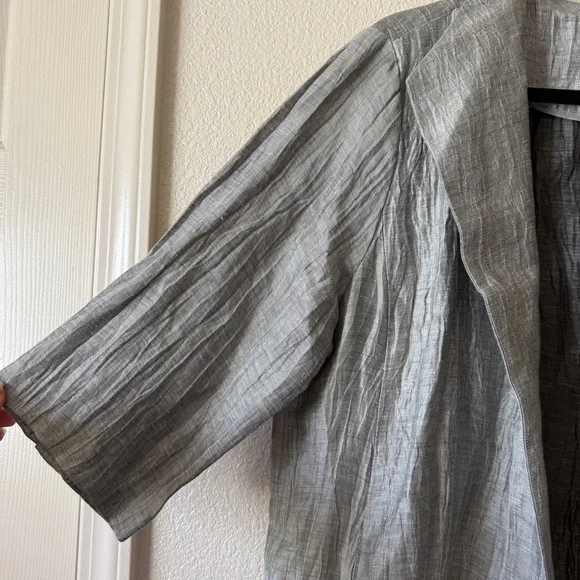 Eileen Fisher Linen Crinkle Grey Women's Top Jacket Sz XL - Picture 8 of 11